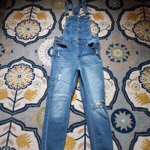 Celebrity Pink Overalls. Distressed Denim. Size Med.